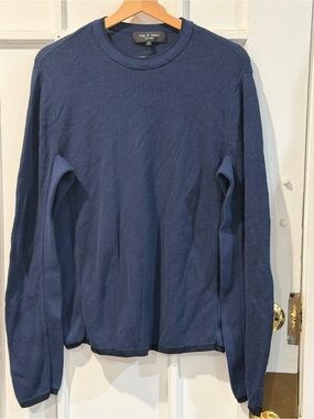 rag & bone Navy Textured Ribbed Crewneck Sweater